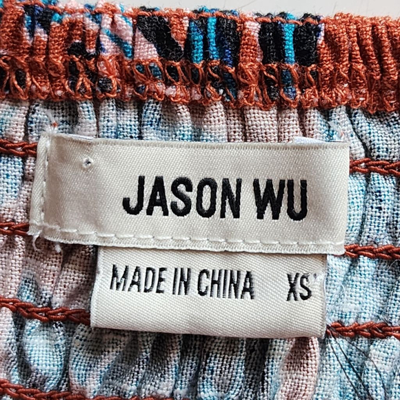 JASON WU Linen Blend Tropical Floral Midi Dress Burnt Orange Teal XS - Picture 4 of 5